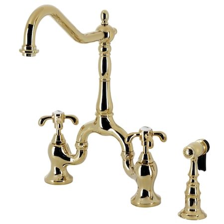 Kingston Brass Bridge Kitchen Faucet with Brass Sprayer, Polished Brass KS7752TXBS